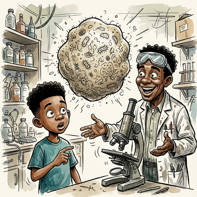 Dad explaining atoms and dust