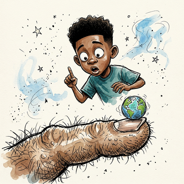Earth as a speck on a giant monster